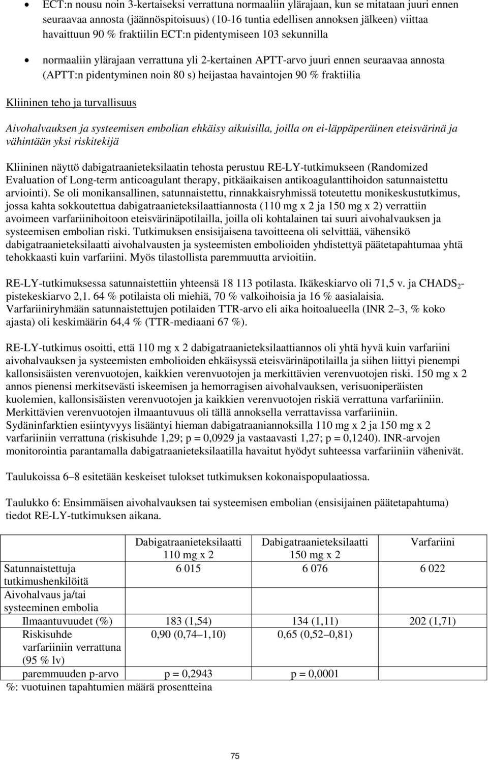 fraktiilia Kliininen teho ja turvallisuus Aivohalvauksen ja systeemisen embolian ehkäisy aikuisilla, joilla on ei-läppäperäinen eteisvärinä ja vähintään yksi riskitekijä Kliininen näyttö