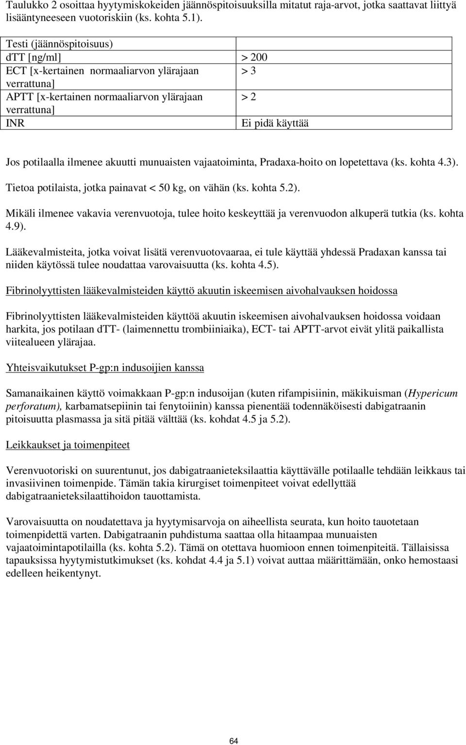 ilmenee akuutti munuaisten vajaatoiminta, Pradaxa-hoito on lopetettava (ks. kohta 4.3). Tietoa potilaista, jotka painavat < 50 kg, on vähän (ks. kohta 5.2).