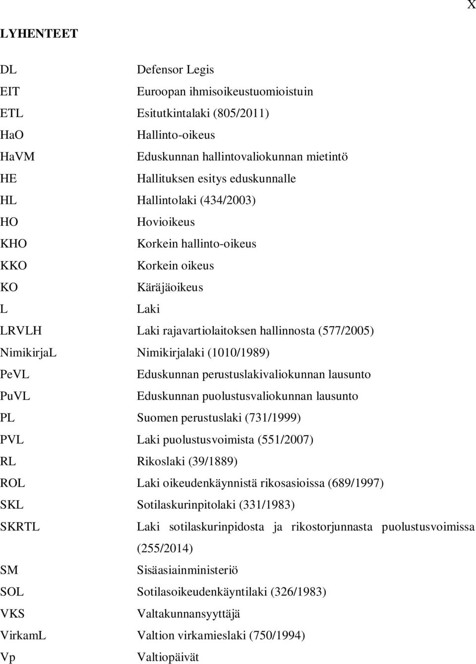 (1010/1989) PeVL Eduskunnan perustuslakivaliokunnan lausunto PuVL Eduskunnan puolustusvaliokunnan lausunto PL Suomen perustuslaki (731/1999) PVL Laki puolustusvoimista (551/2007) RL Rikoslaki