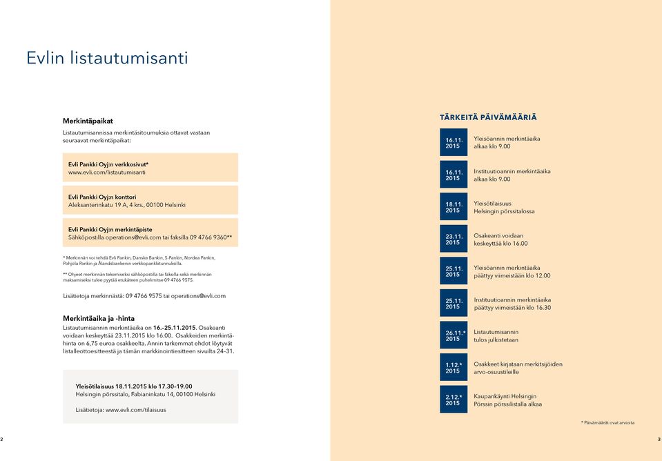 com tai faksilla 09 4766 9360** 23.11. Osakeanti voidaan keskeyttää klo 16.