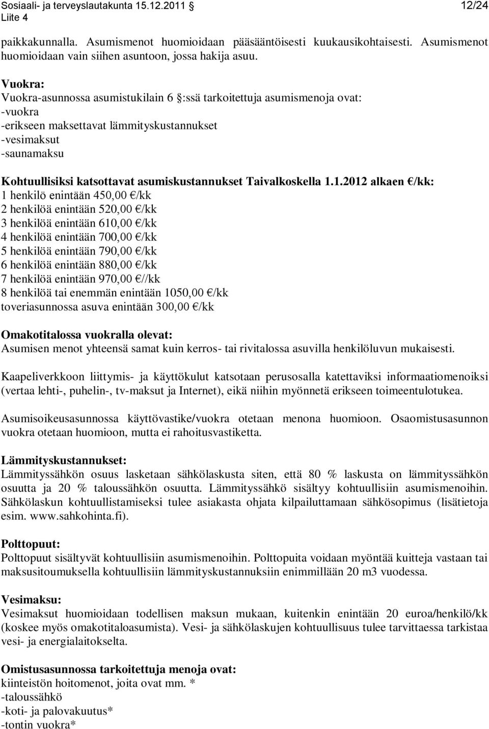 asumiskustannukset Taivalkoskella 1.