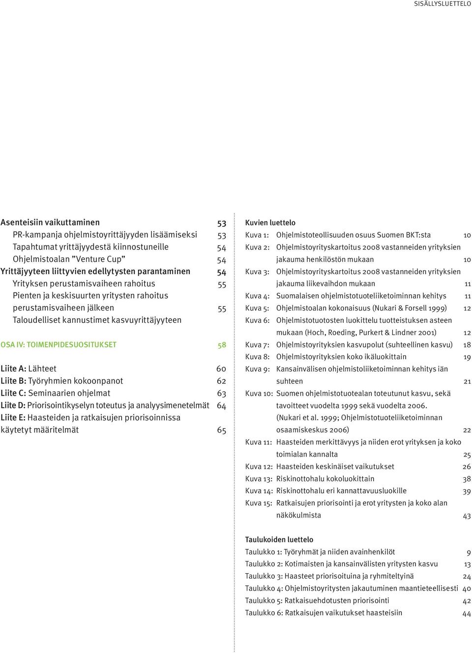 Toimenpidesuositukset 58 Liite A: Lähteet 60 Liite B: Työryhmien kokoonpanot 62 Liite C: Seminaarien ohjelmat 63 Liite D: Priorisointikyselyn toteutus ja analyysimenetelmät 64 Liite E: Haasteiden ja