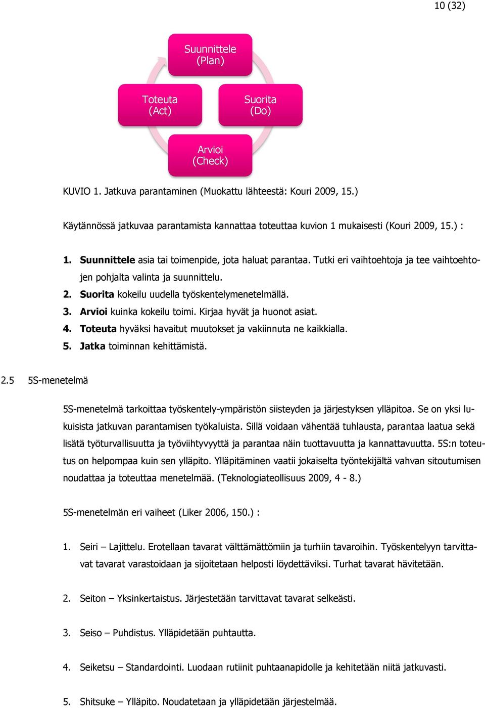 Tutki eri vaihtoehtoja ja tee vaihtoehtojen pohjalta valinta ja suunnittelu. 2. Suorita kokeilu uudella työskentelymenetelmällä. 3. Arvioi kuinka kokeilu toimi. Kirjaa hyvät ja huonot asiat. 4.