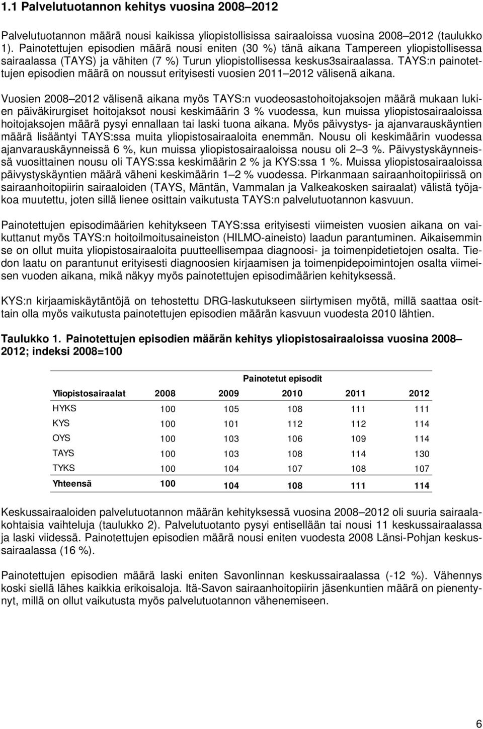 TAYS:n painotettujen episodien määrä on noussut erityisesti vuosien 2011 2012 välisenä aikana.