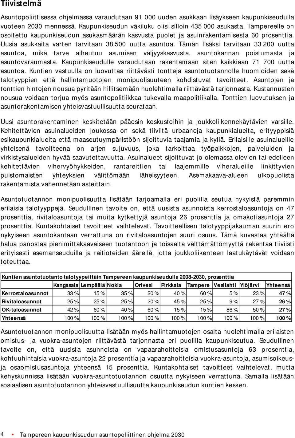 Tämän lisäksi tarvitaan 33 200 uutta asuntoa, mikä tarve aiheutuu asumisen väljyyskasvusta, asuntokannan poistumasta ja asuntovaraumasta.