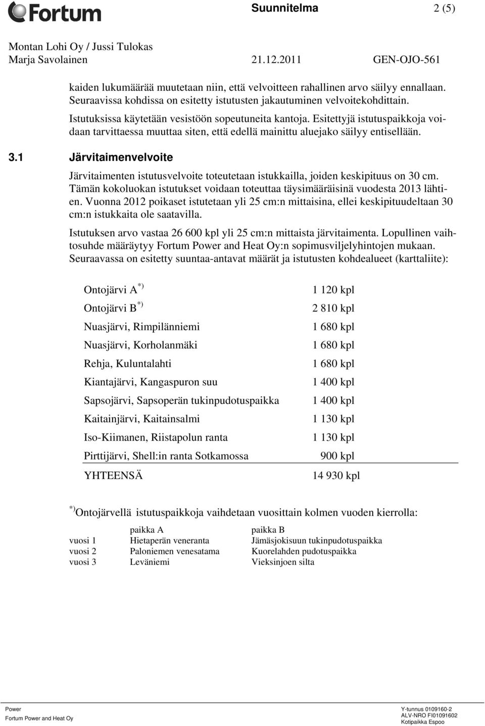 1 Järvitaimenvelvoite Järvitaimenten istutusvelvoite toteutetaan istukkailla, joiden keskipituus on 30 cm. Tämän kokoluokan istutukset voidaan toteuttaa täysimääräisinä vuodesta 2013 lähtien.