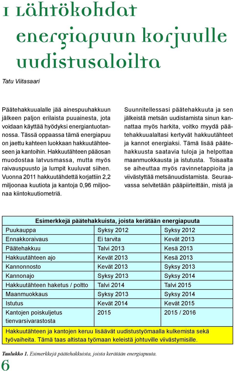 Vuonna 2011 hakkuutähdettä korjattiin 2,2 miljoonaa kuutiota ja kantoja 0,96 miljoonaa kiintokuutiometriä.