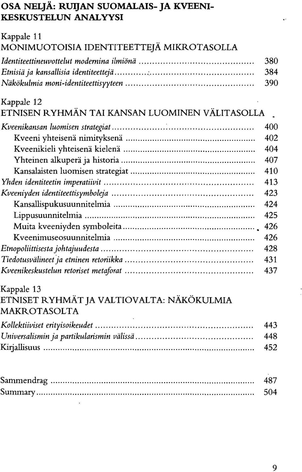 identiteettisymboleja 423 Kansallispukusuunnitelmia 424 Lippusuunnitelmia 425 Muita kveeniyden symboleita 426 Kveenimuseosuunnitelmia 426 Etnopoliittisesta johtajuudesta 428 Tiedotusvälineet ja