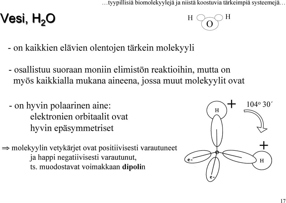 muut molekyylit ovat - on hyvin polaarinen aine: elektronien orbitaalit ovat hyvin epäsymmetriset molekyylin