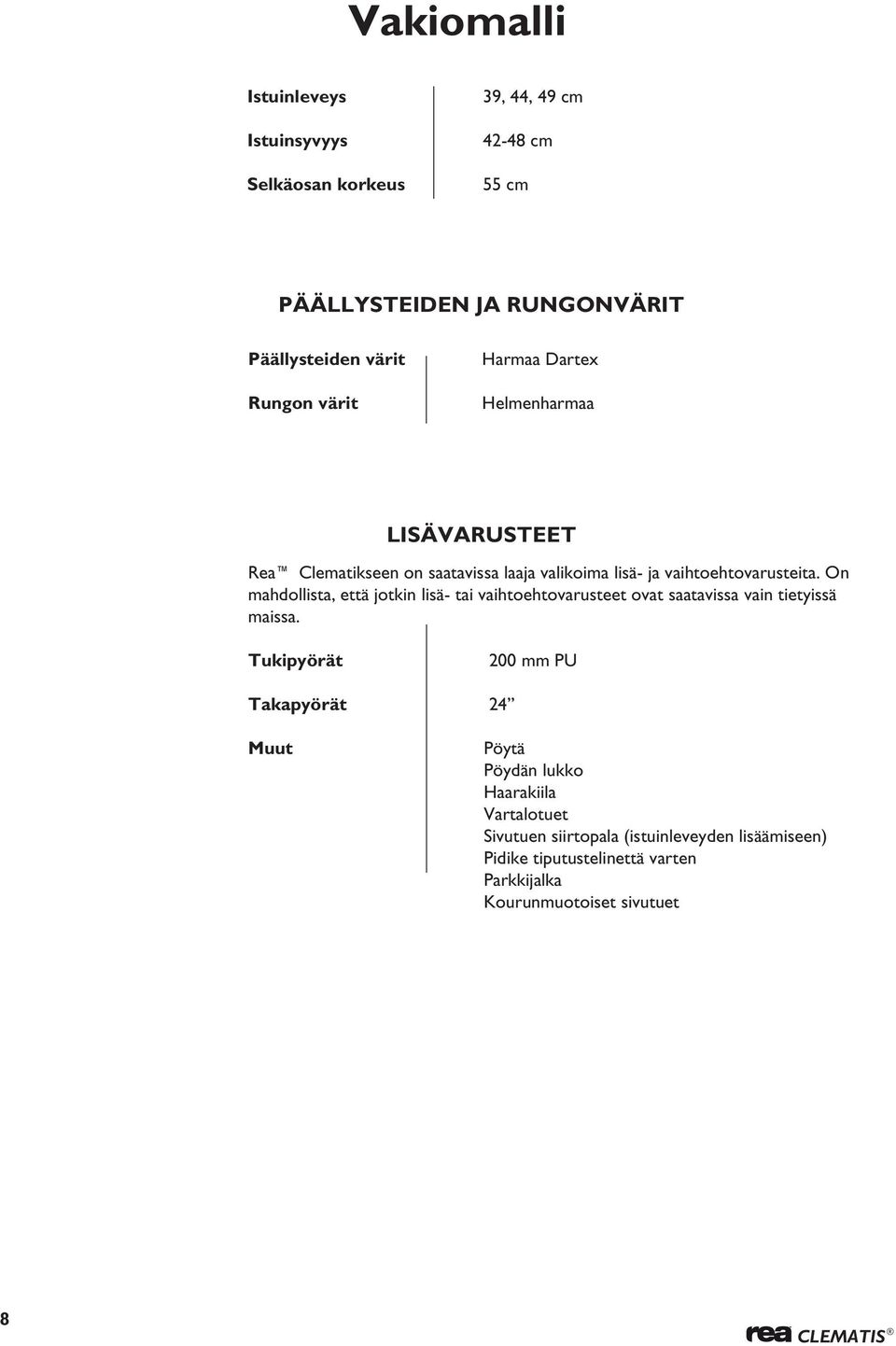 On mahdollista, että jotkin lisä- tai vaihtoehtovarusteet ovat saatavissa vain tietyissä maissa.