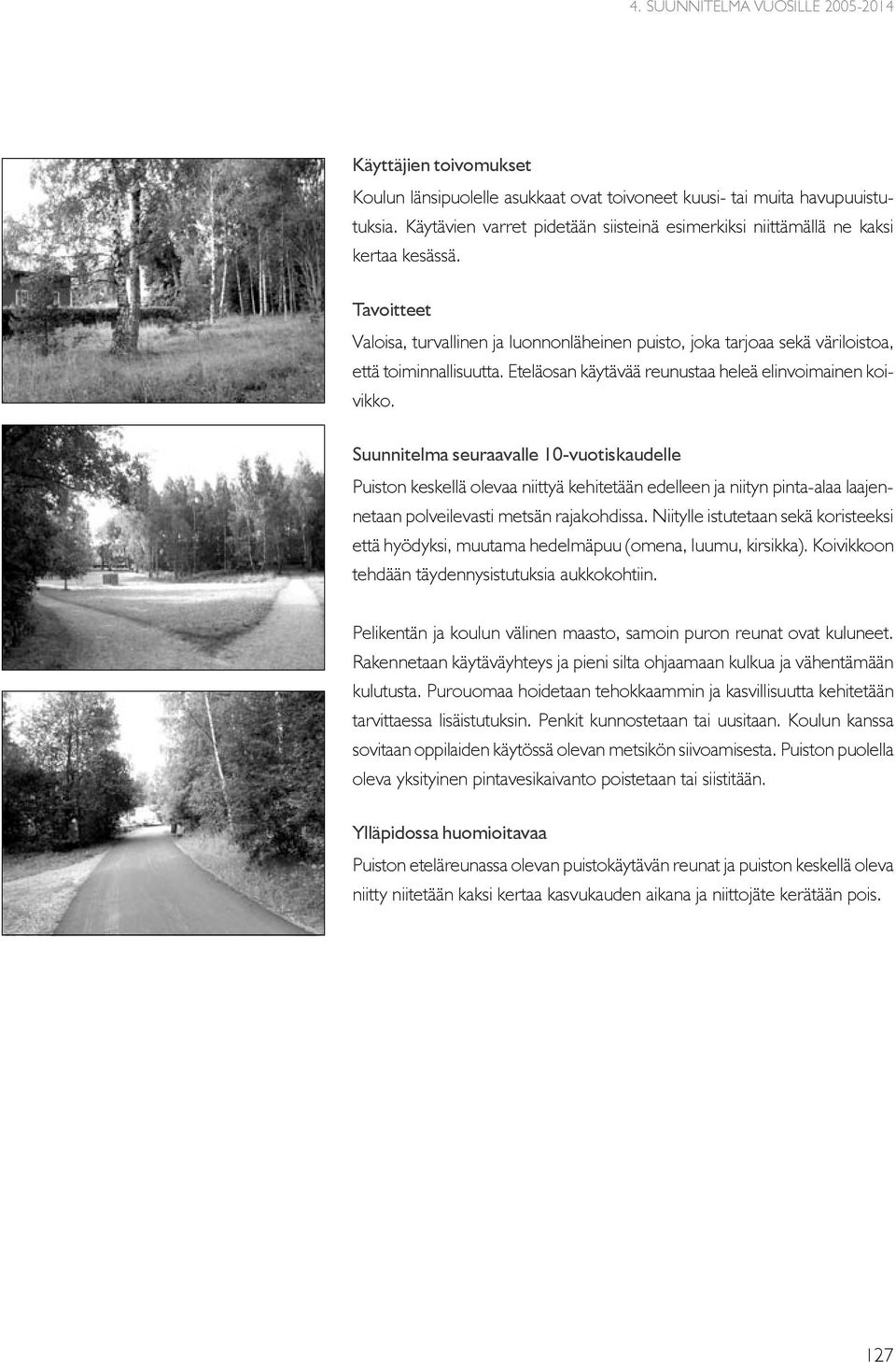 Suunnitelma seuraavalle 10-vuotiskaudelle Puiston keskellä olevaa niittyä kehitetään edelleen ja niityn pinta-alaa laajennetaan polveilevasti metsän rajakohdissa.