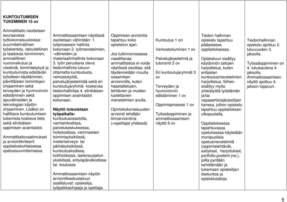 Lisäksi on hallittava kuntoutumisen tukemista koskeva tieto sekä elinikäisen oppimisen avaintaidot. Ammattitaitaatimukset ja arviointikriteerit oppilaitoskohtaisessa opetussuunnitemassa.