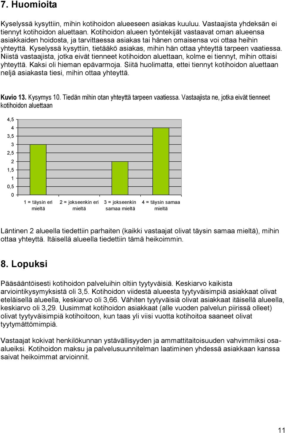 Kyselyssä kysyttiin, tietääkö asiakas, mihin hän ottaa yhteyttä tarpeen vaatiessa. Niistä vastaajista, jotka eivät tienneet kotihoidon aluettaan, kolme ei tiennyt, mihin ottaisi yhteyttä.