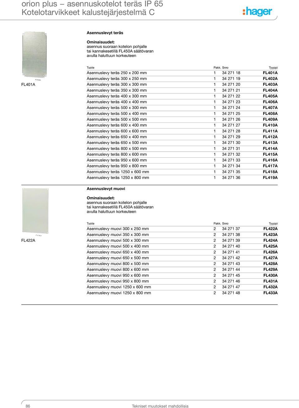 FL407A 500 x 400 mm 1 34 271 25 FL408A 500 x 500 mm 1 34 271 26 FL409A 600 x 400 mm 1 34 271 27 FL410A 600 x 600 mm 1 34 271 28 FL411A 650 x 400 mm 1 34 271 29 FL412A 650 x 500 mm 1 34 271 30 FL413A