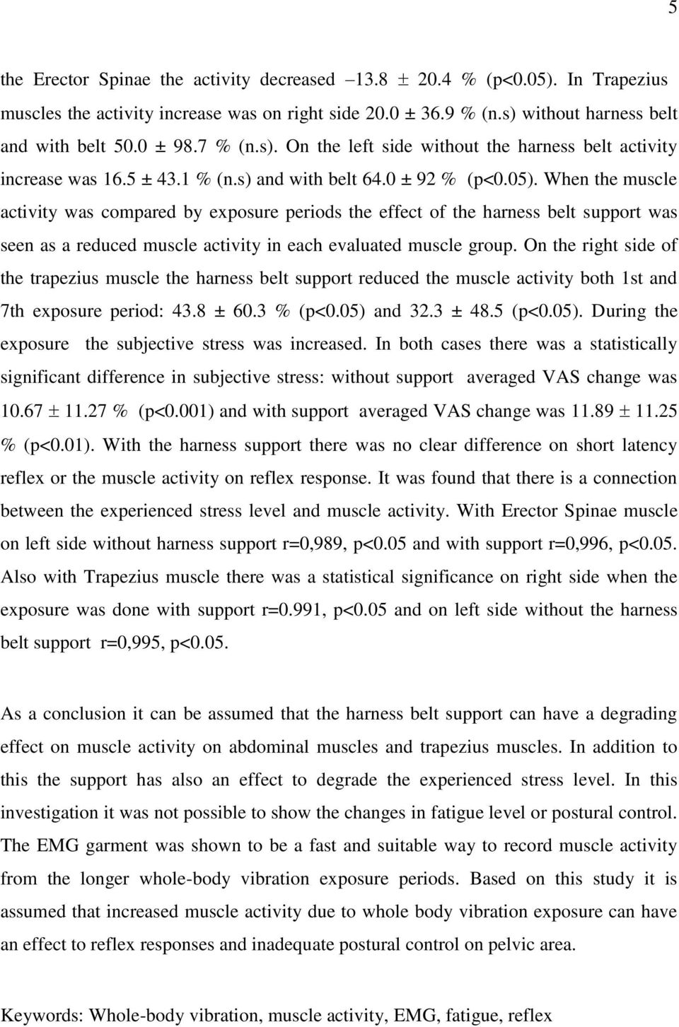 When the muscle activity was compared by exposure periods the effect of the harness belt support was seen as a reduced muscle activity in each evaluated muscle group.