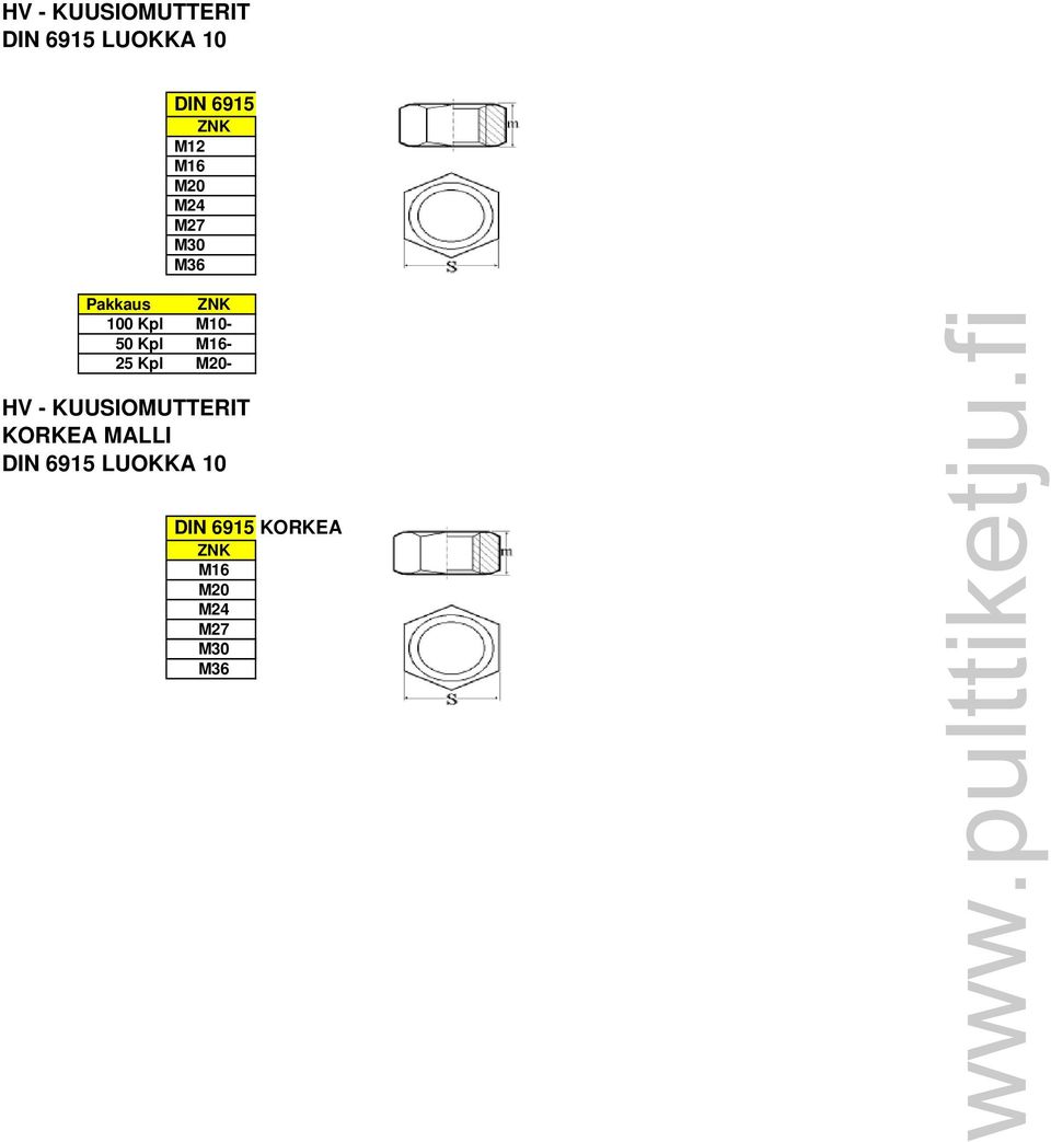 - 25 Kpl - HV - KUUSIOMUTTERIT KORKEA