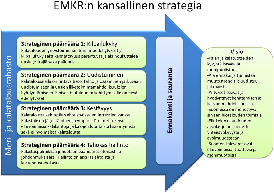 Strateginen päämäärä 2: Uudistuminen Kalatalousalalla on riittävä tieto, tahto ja osaaminen jatkuvaan uudistumiseen ja uusien liiketoimintamahdollisuuksien hyödyntämiseen.