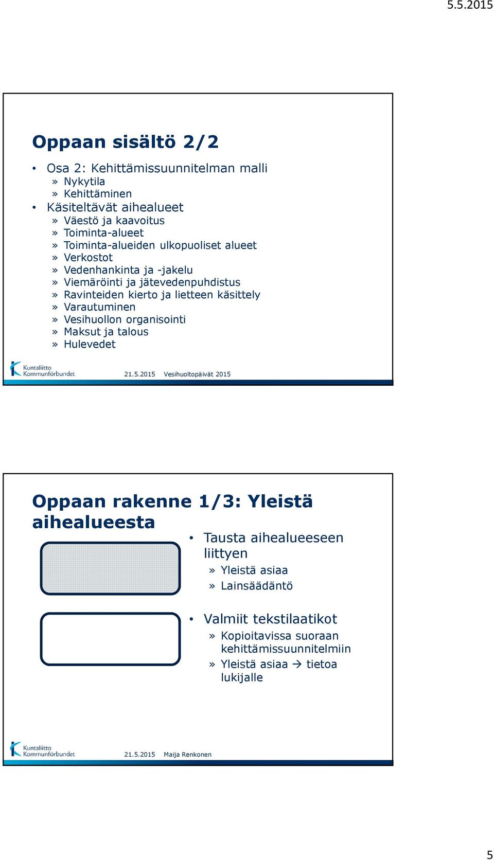 käsittely» Varautuminen» Vesihuollon organisointi» Maksut ja talous» Hulevedet Oppaan rakenne 1/3: Yleistä aihealueesta Tausta aihealueeseen