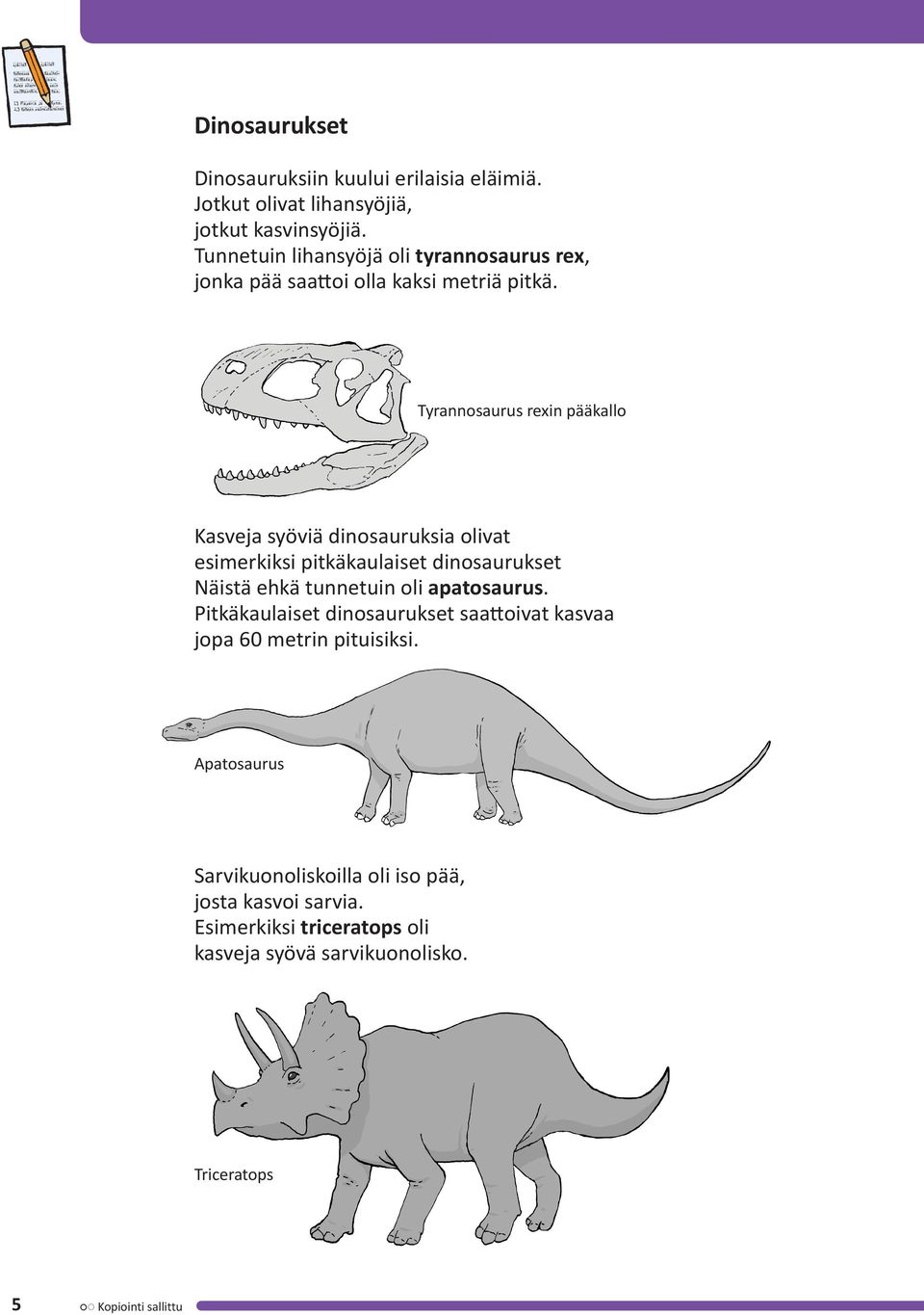 Tyrannosaurus rexin pääkallo Kasveja syöviä dinosauruksia olivat esimerkiksi pitkäkaulaiset dinosaurukset Näistä ehkä tunnetuin oli