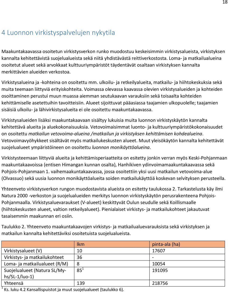 Virkistysalueina ja -kohteina on osoitettu mm. ulkoilu- ja retkeilyalueita, matkailu- ja hiihtokeskuksia sekä muita teemaan liittyviä erityiskohteita.