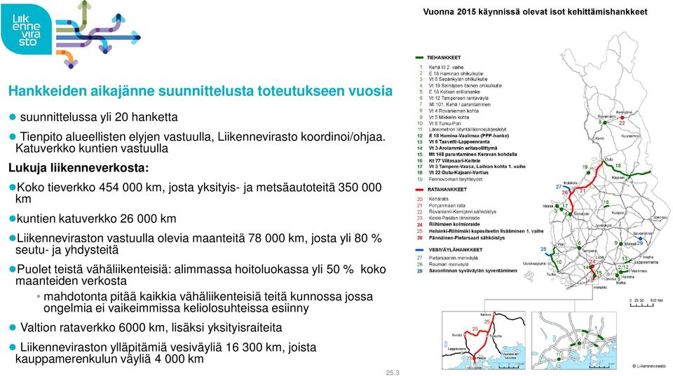 maanteitä 78 000 km, josta yli 80 % seutu- ja yhdysteitä Puolet teistä vähäliikenteisiä: alimmassa hoitoluokassa yli 50 % koko maanteiden verkosta mahdotonta pitää kaikkia vähäliikenteisiä teitä