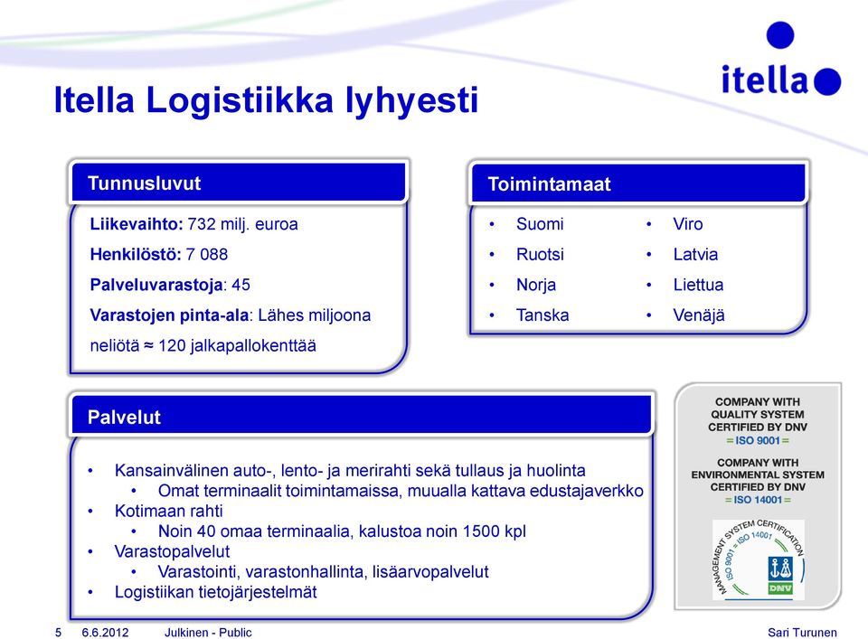 Norja Tanska Viro Latvia Liettua Venäjä Palvelut Kansainvälinen auto-, lento- ja merirahti sekä tullaus ja huolinta Omat terminaalit