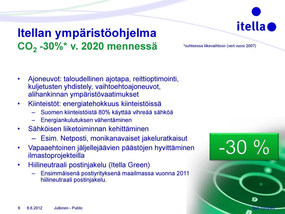 energiatehokkuus kiinteistöissä Suomen kiinteistöistä 80% käyttää vihreää sähköä Energiankulutuksen vähentäminen Sähköisen liiketoiminnan kehittäminen Esim.