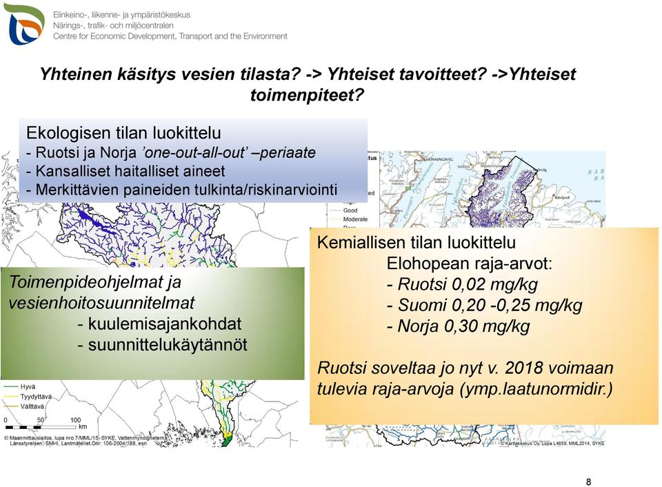 tulkinta/riskinarviointi Toimenpideohjelmat ja vesienhoitosuunnitelmat - kuulemisajankohdat - suunnittelukäytännöt Kemiallisen