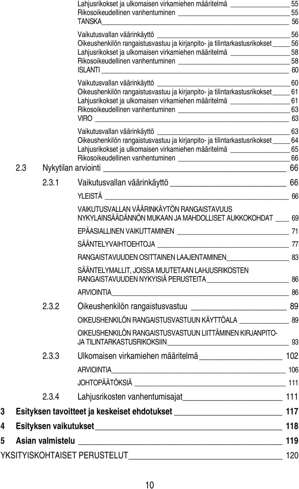 kirjanpito- ja tilintarkastusrikokset 61 Lahjusrikokset ja ulkomaisen virkamiehen määritelmä 61 Rikosoikeudellinen vanhentuminen 63 VIRO 63 Vaikutusvallan väärinkäyttö 63 Oikeushenkilön