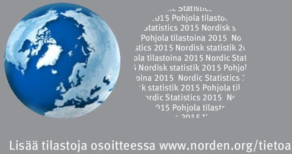 Nordisk Statistik 2015 Pohjola tilastoina 2015 Nordic Statistics 2015 Nordisk Statistik Lisää tilastoja osoitteessa www.norden.org/tietoa