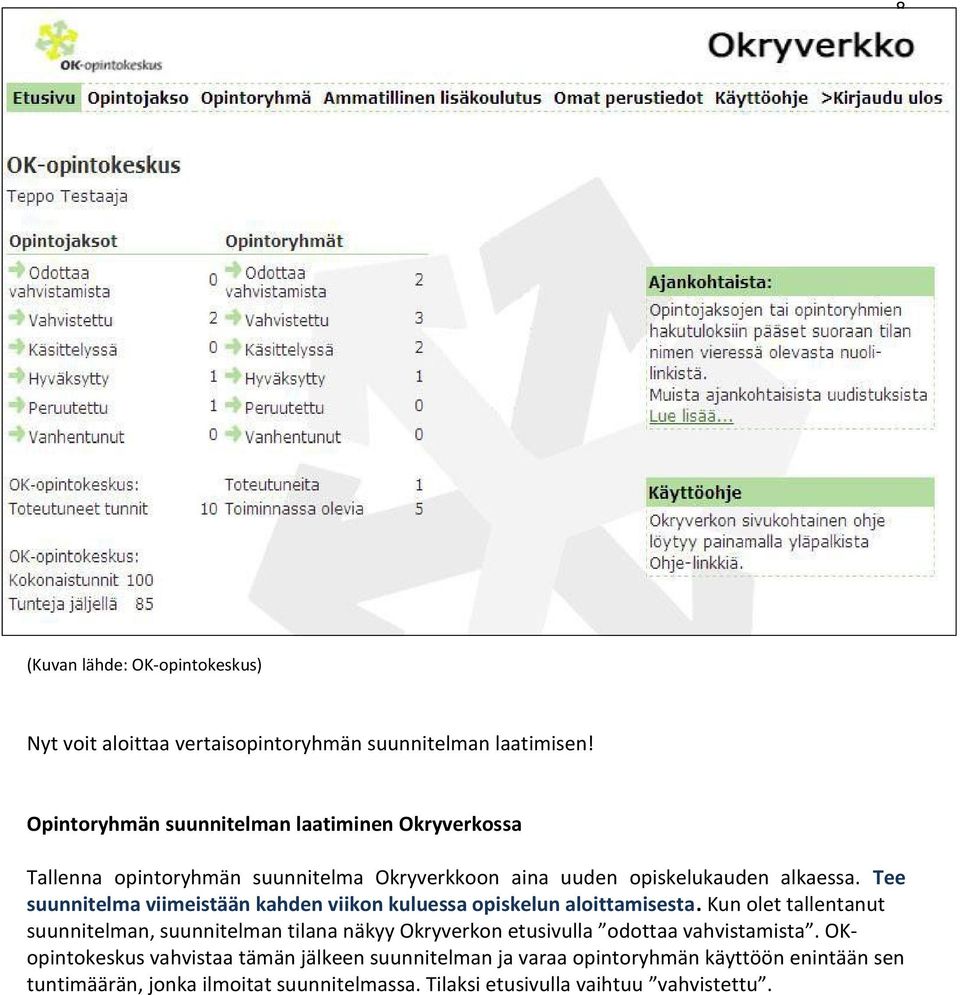 Tee suunnitelma viimeistään kahden viikon kuluessa opiskelun aloittamisesta.