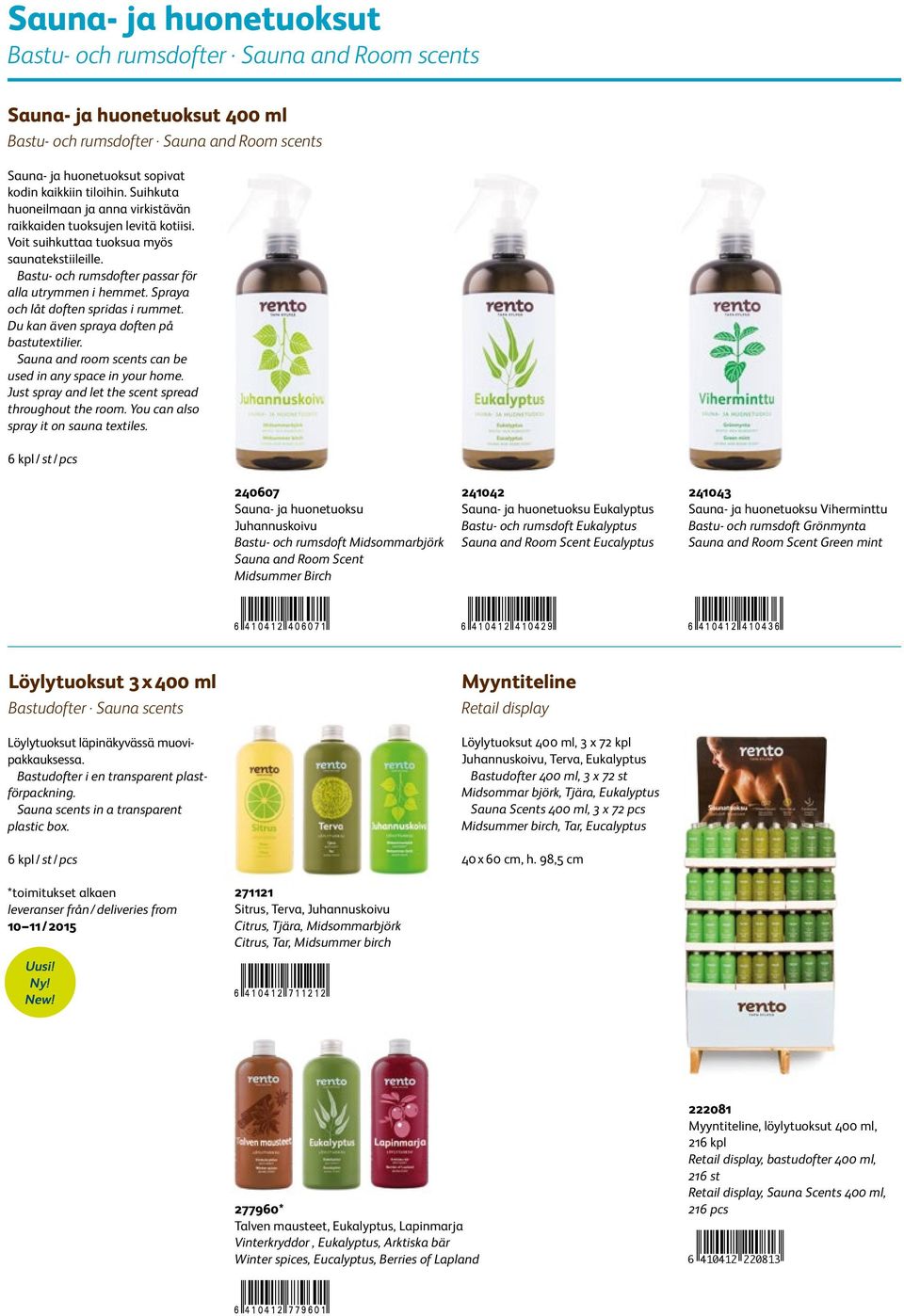 Spraya och låt doften spridas i rummet. Du kan även spraya doften på bastutextilier. Sauna and room scents can be used in any space in your home.