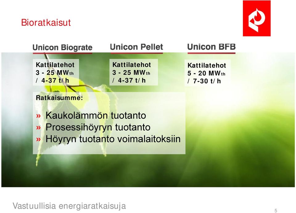 MWth / 7-30 t/h Ratkaisumme:» Kaukolämmön tuotanto»