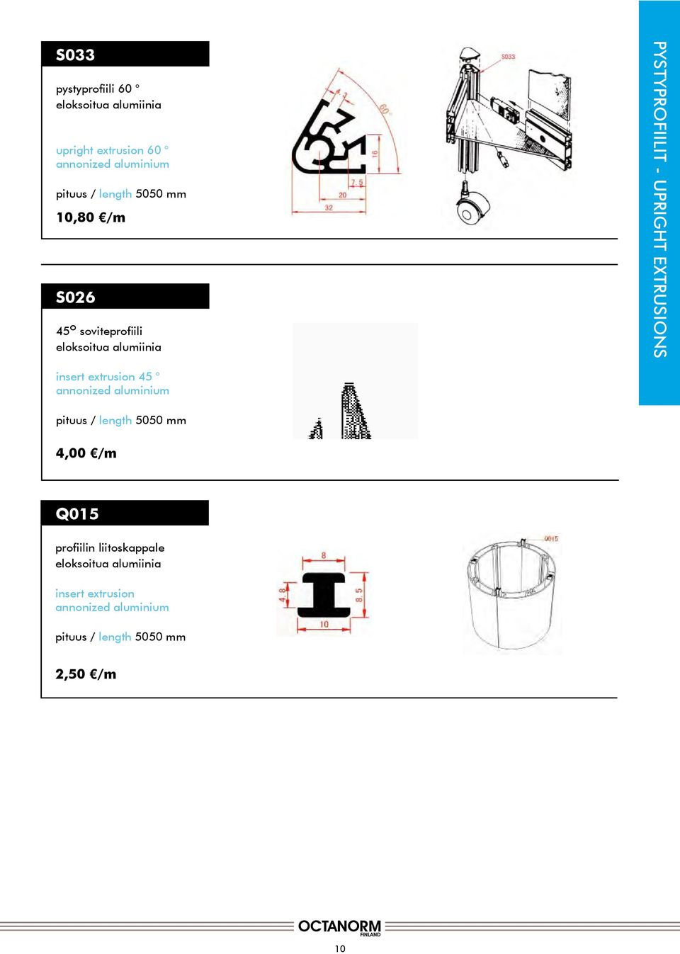 UPRIGHT EXTRUSIONS insert extrusion 45 4,00 /m