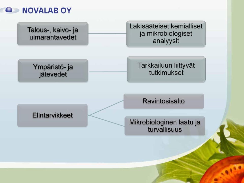 ja jätevedet Tarkkailuun liittyvät tutkimukset