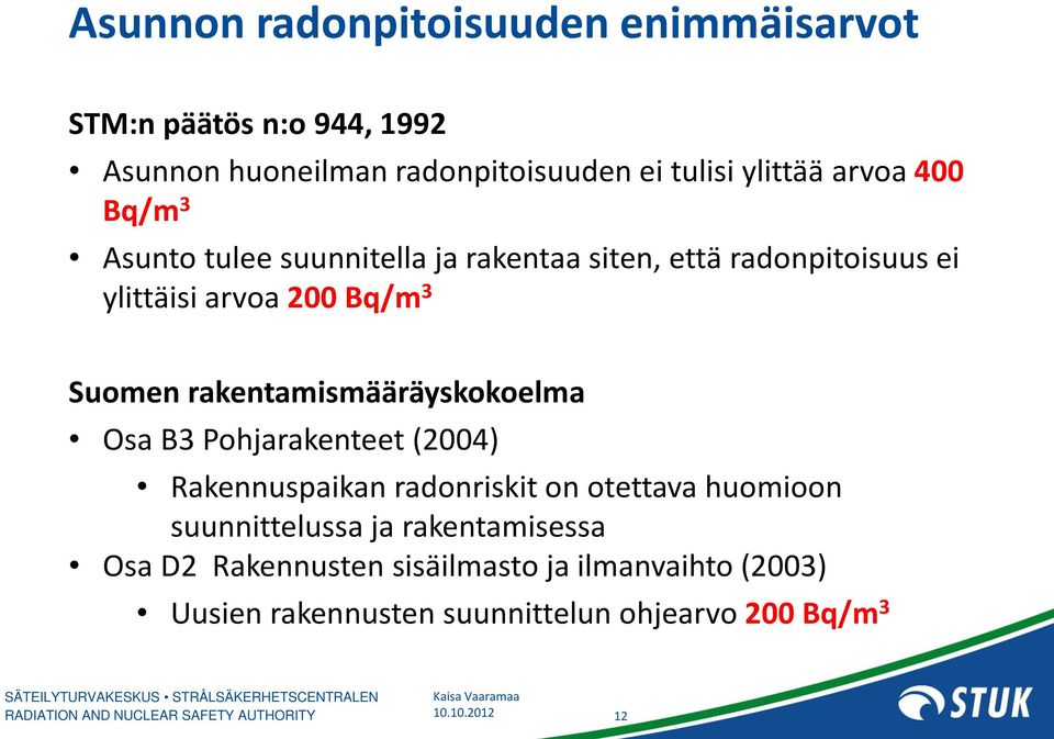 rakentamismääräyskokoelma Osa B3 Pohjarakenteet (2004) Rakennuspaikan radonriskit on otettava huomioon suunnittelussa ja