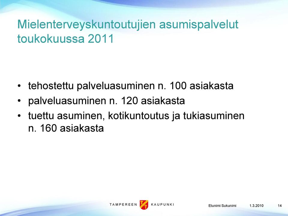 120 asiakasta tuettu asuminen, kotikuntoutus ja tukiasuminen n.