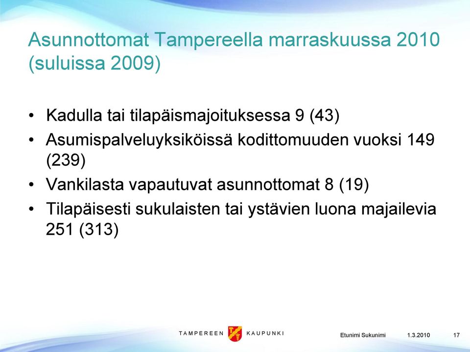 (239) Vankilasta vapautuvat asunnottomat 8 (19) Tilapäisesti sukulaisten tai