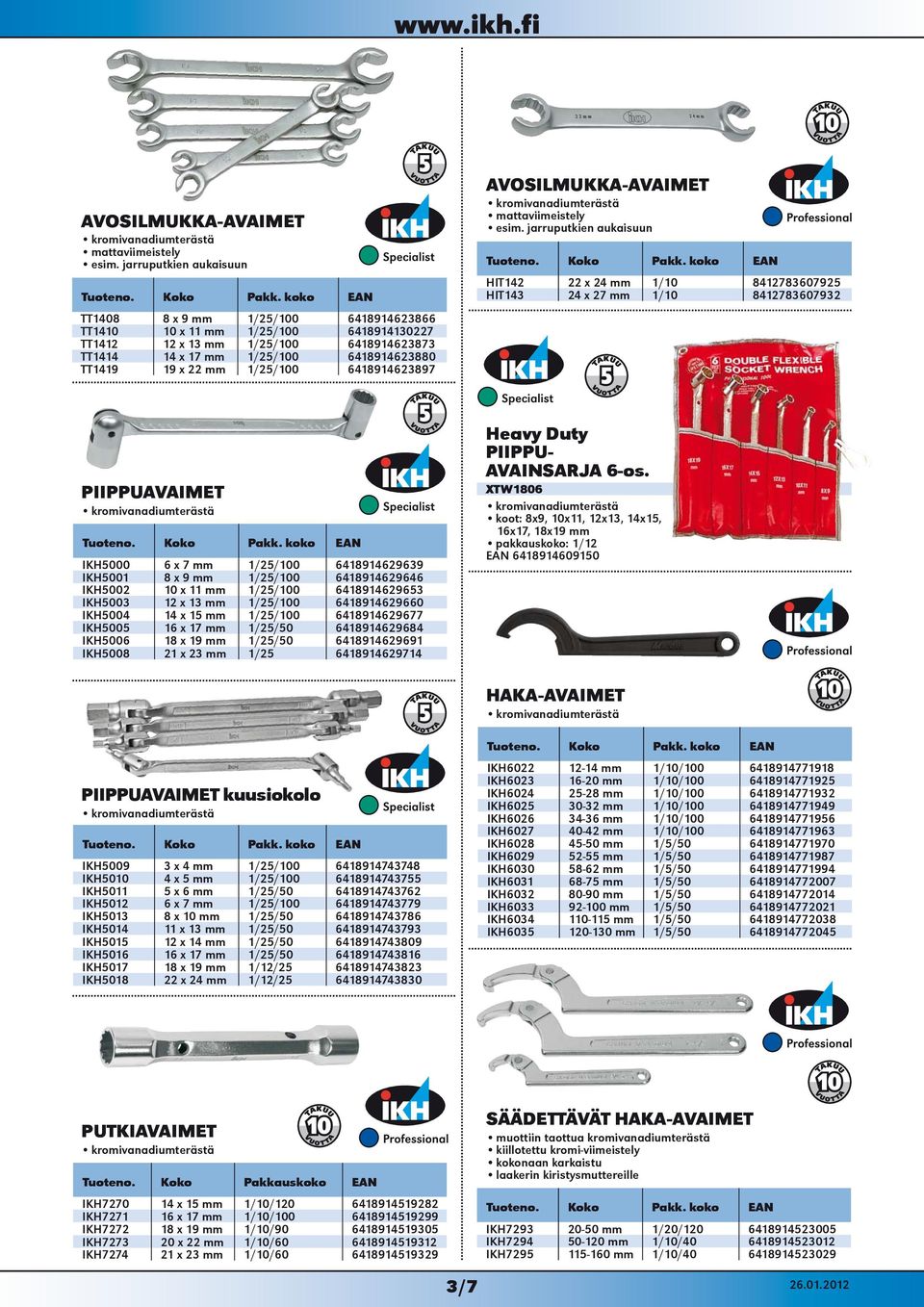 6418914623897  Koko koko HIT142 22 x 24 mm 1/10 8412783607925 HIT143 24 x 27 mm 1/10 8412783607932 PIIPPUAVAIMET Tuoteno.