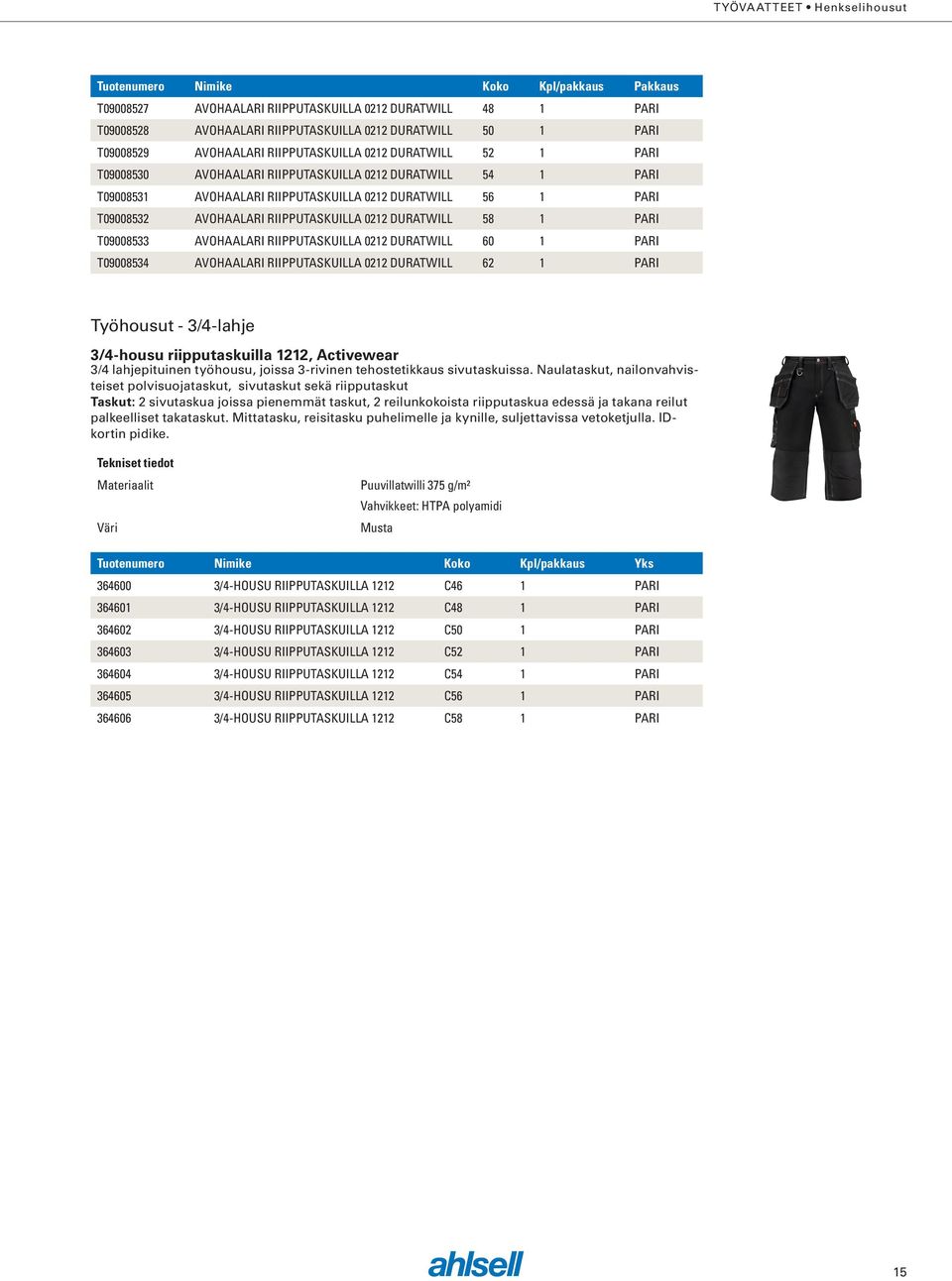 AVOHAALARI RIIPPUTASKUILLA 0212 DURATWILL 58 1 PARI T09008533 AVOHAALARI RIIPPUTASKUILLA 0212 DURATWILL 60 1 PARI T09008534 AVOHAALARI RIIPPUTASKUILLA 0212 DURATWILL 62 1 PARI Työhousut - 3/4-lahje