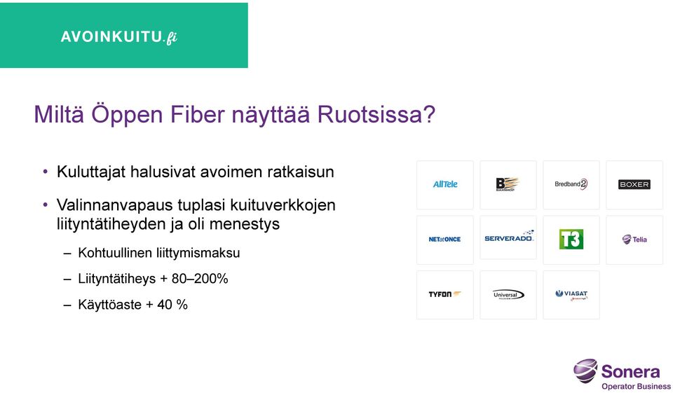 tuplasi kuituverkkojen liityntätiheyden ja oli