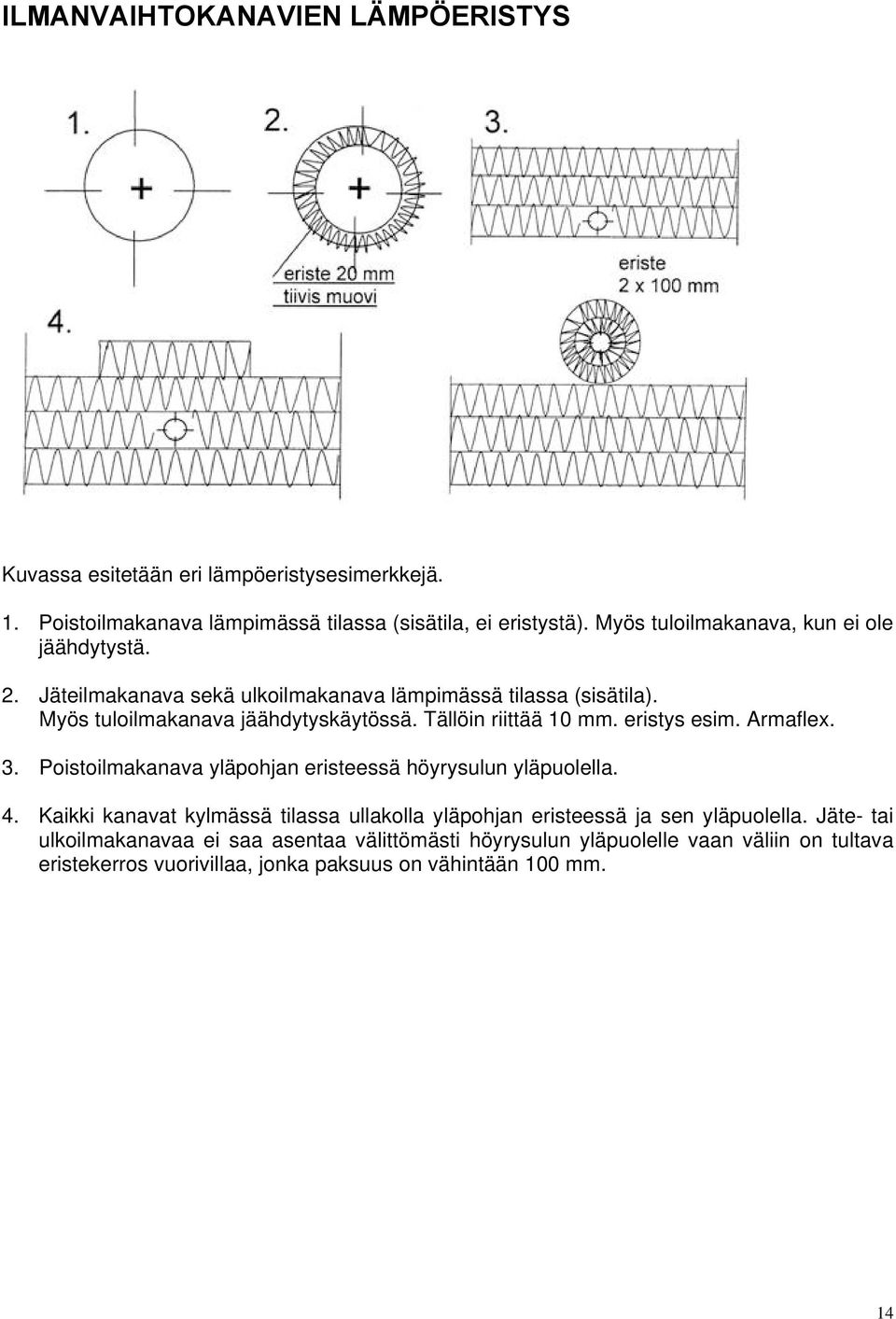 Tällöin riittää 10 mm. eristys esim. Armaflex. 3. Poistoilmakanava yläpohjan eristeessä höyrysulun yläpuolella. 4.