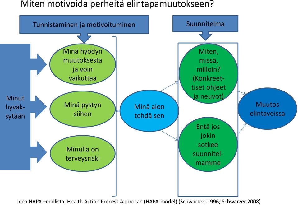 Minä pystyn siihen Minulla on terveysriski Minä aion tehdä sen Miten, missä, milloin?