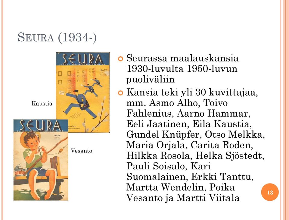 Asmo Alho, Toivo Fahlenius, Aarno Hammar, Eeli Jaatinen, Eila Kaustia, Gundel Knüpfer, Otso