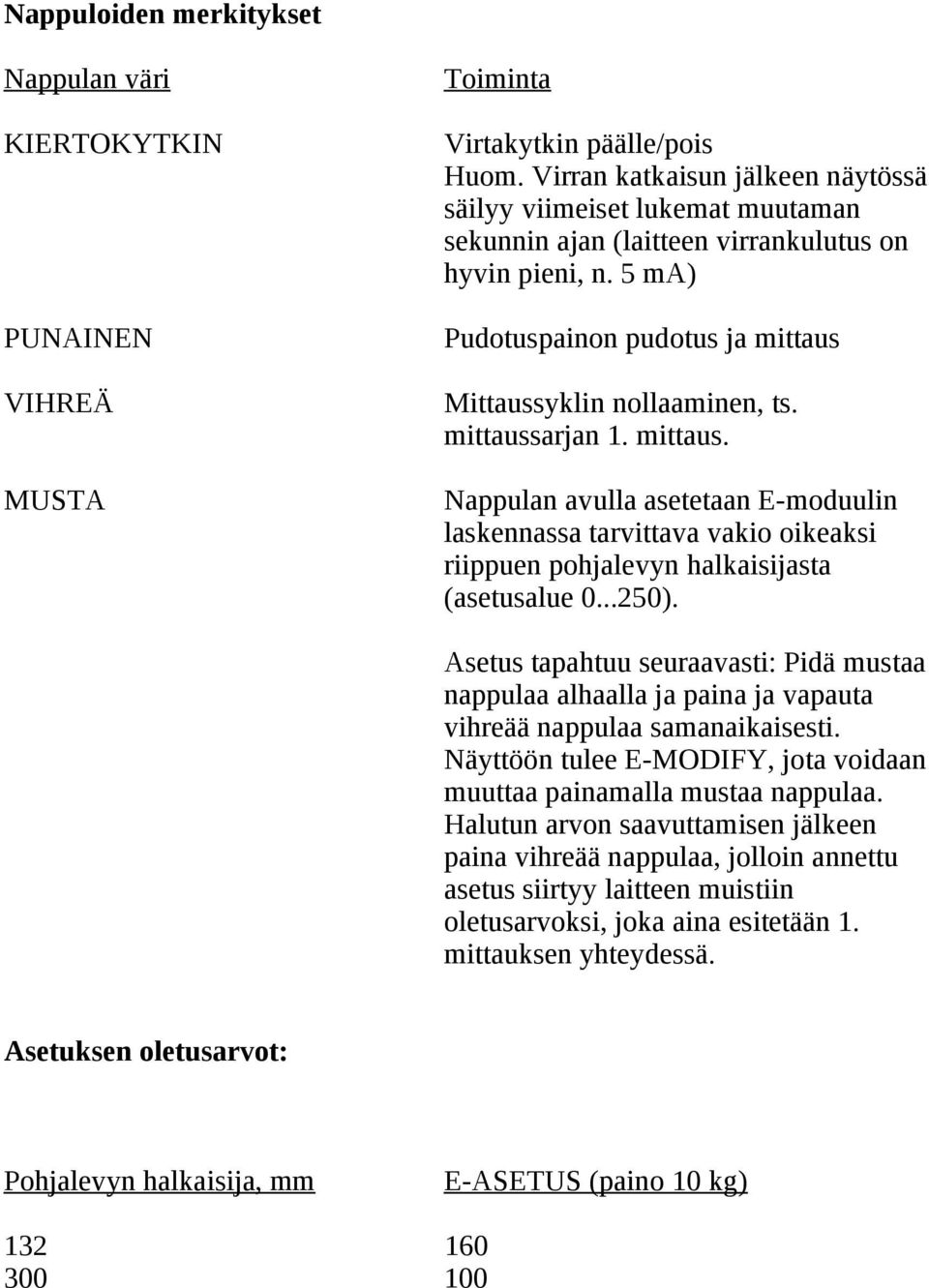 mittaussarjan 1. mittaus. Nappulan avulla asetetaan E-moduulin laskennassa tarvittava vakio oikeaksi riippuen pohjalevyn halkaisijasta (asetusalue 0...250).