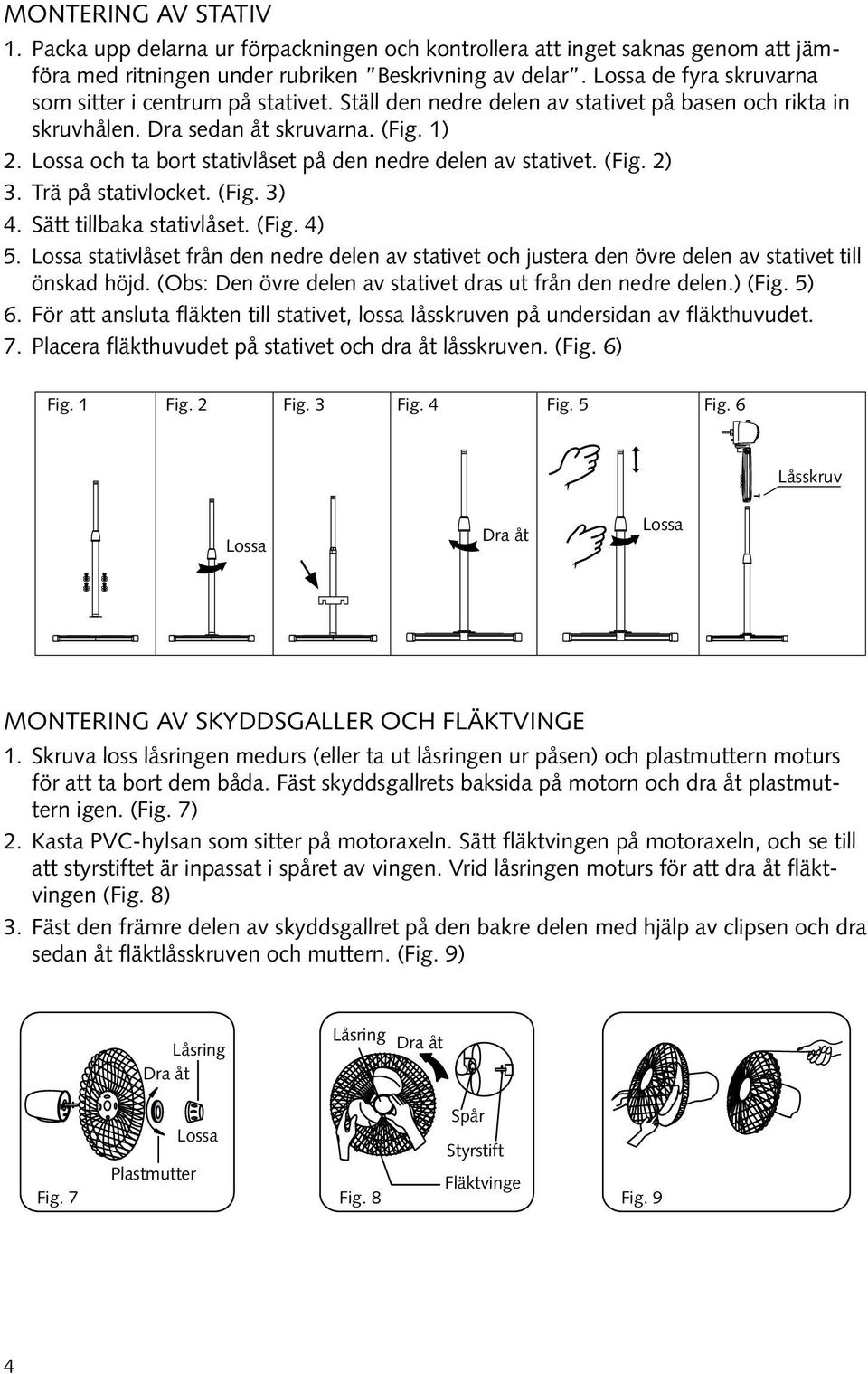 Lossa och ta bort stativlåset på den nedre delen av stativet. (Fig. 2) 3. Trä på stativlocket. (Fig. 3) 4. Sätt tillbaka stativlåset. (Fig. 4) 5.