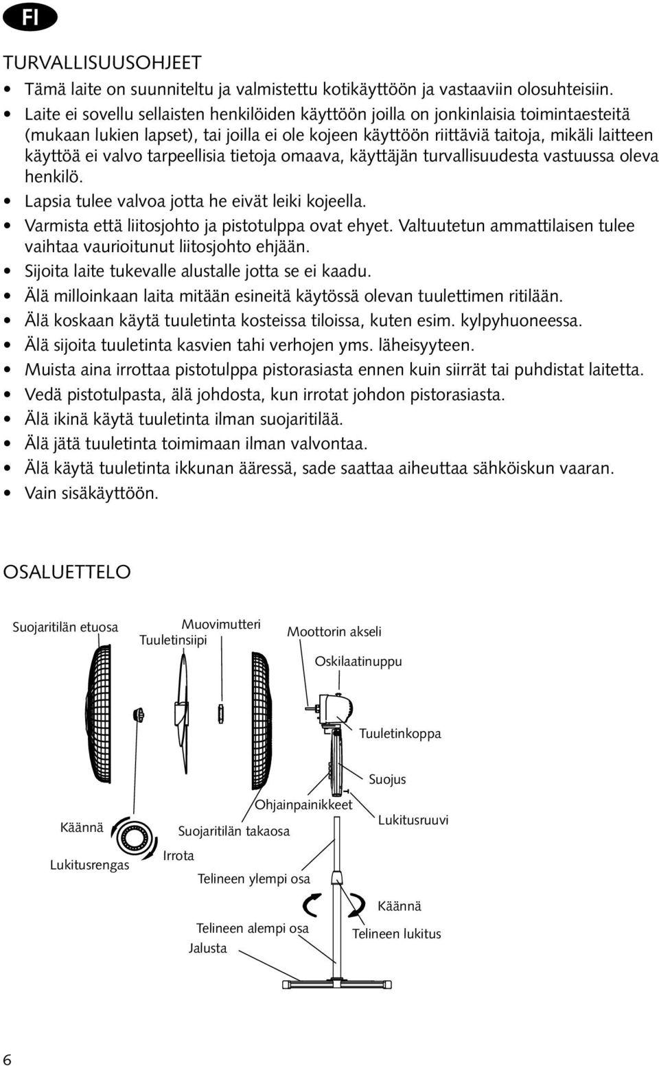 tarpeellisia tietoja omaava, käyttäjän turvallisuudesta vastuussa oleva henkilö. Lapsia tulee valvoa jotta he eivät leiki kojeella. Varmista että liitosjohto ja pistotulppa ovat ehyet.