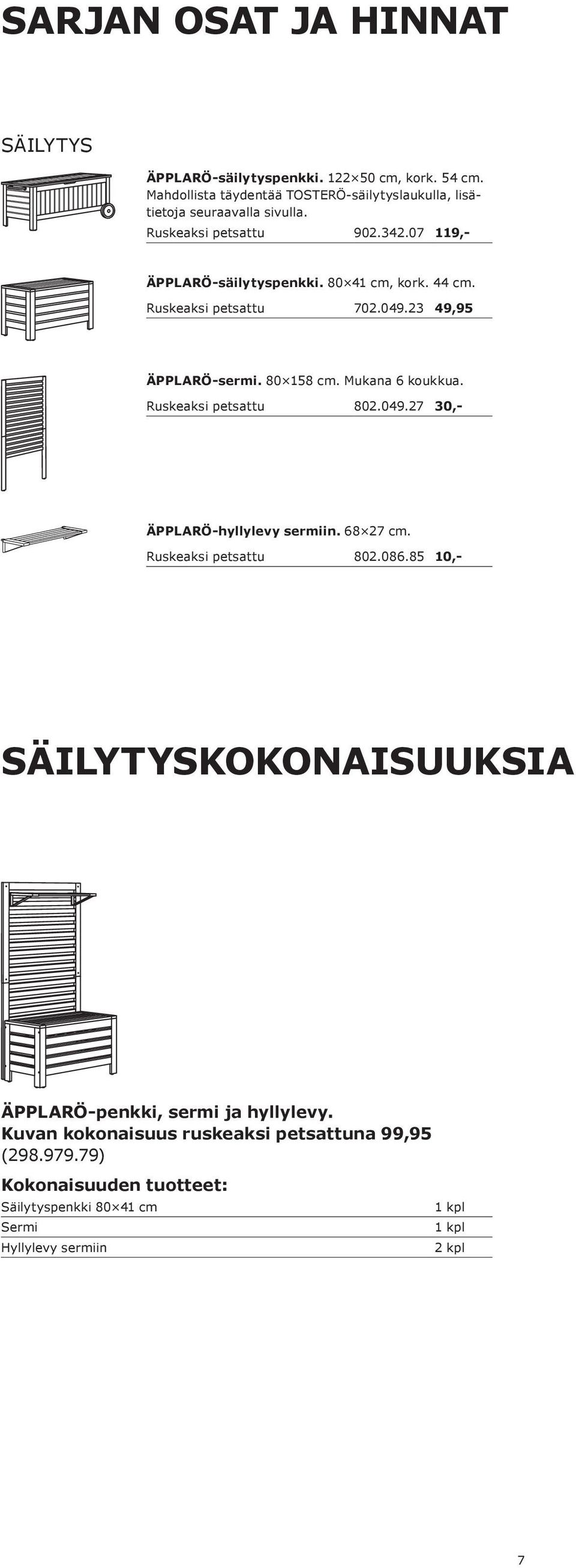 80 41 cm, kork. 44 cm. 702.049.23 49,95 ÄPPLARÖ-sermi. 80 158 cm. Mukana 6 koukkua. 802.049.27 30,- ÄPPLARÖ-hyllylevy sermiin.