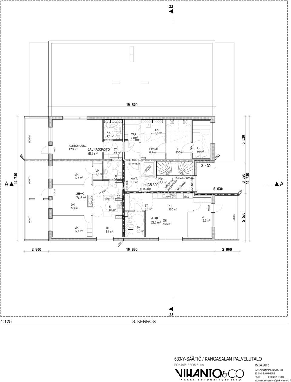 h=1050mm kattoluukku 2 130 5 030 1 K 10,0 m 2 12,0 m 2 RT 2H+ 52,0 m 2 15,5 m 2 12,0 m 2 2 900 19 670