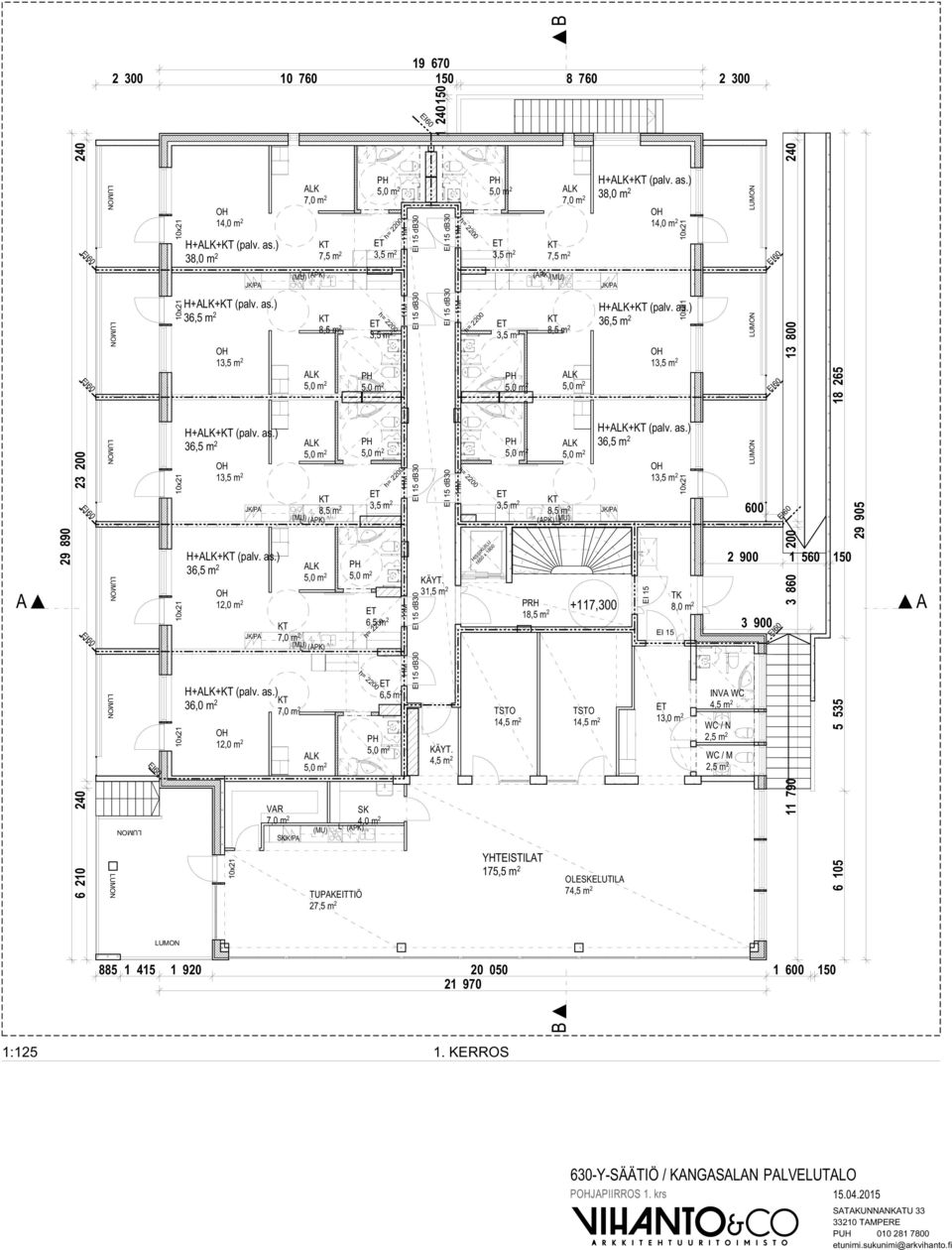 as.) H++ (palv. as.) 1 1 EI 15 TK 8,0 m 2 1 INV WC 4,5 m 2 WC / N 2,5 m 2 WC / M 2,5 m 2 600 2 900 1 560 150 3 900 885 1 415 1 920 20 050 1 600 150 21 970 1.